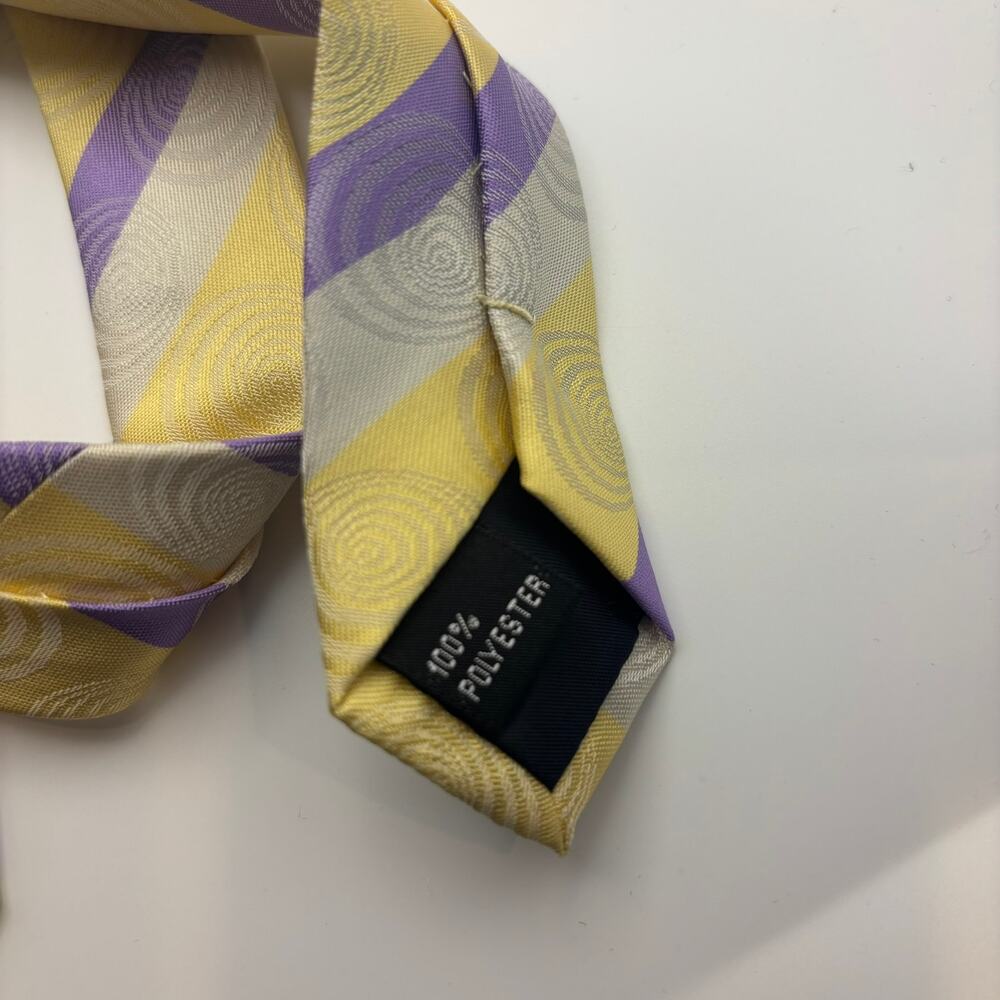 Vittorio Farina Purple Yellow Cream Stripe Men's Tie Polyester Necktie - Picture 4 of 4